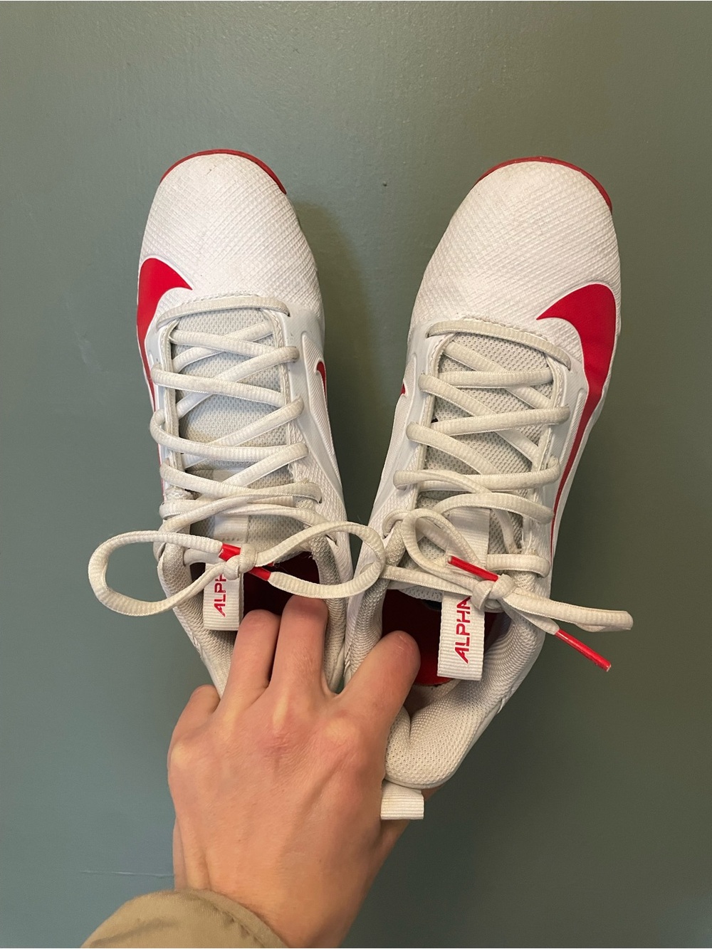 Nike White & Red Alpha Menace Football cleats